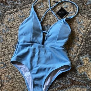 Zaful Baby Blue One Piece Swimsuit